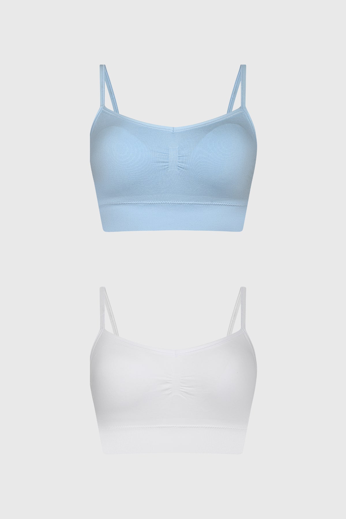 Bipack de sostenes peto liso azul claro y blanco sin estampas con tirantes delgados para mujer