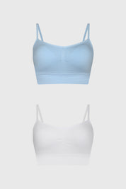 Bipack de sostenes peto liso azul claro y blanco sin estampas con tirantes delgados para mujer