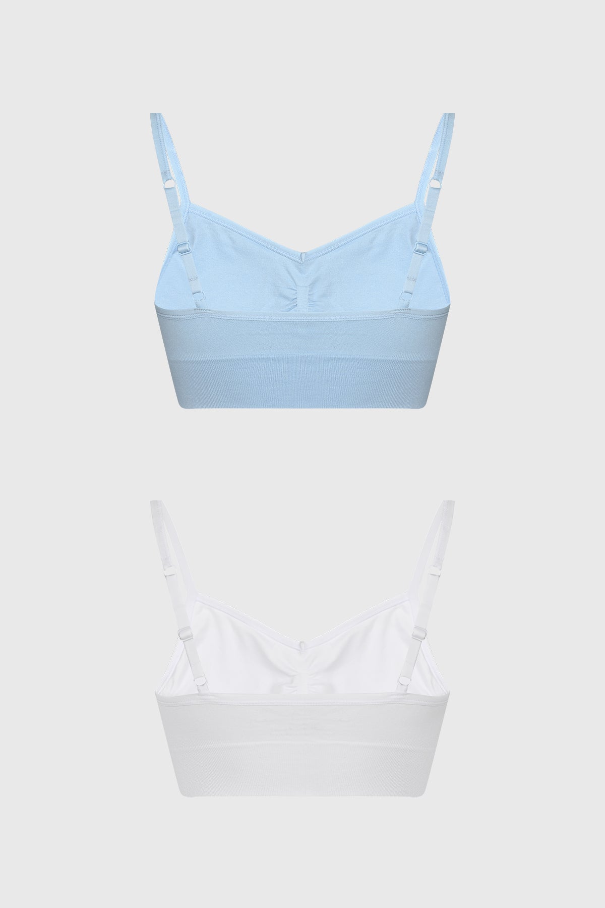 Bipack de sostenes peto liso azul claro y blanco sin estampas con tirantes delgados para mujer