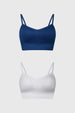 Bipack de sostenes peto para mujer en azul marino y blanco diseño liso con tirantes delgados y detalle fruncido central
