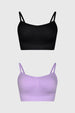 Bipack de petos para mujer en colores negro y lila lisos sin estampas con tirantes delgados y diseño minimalista