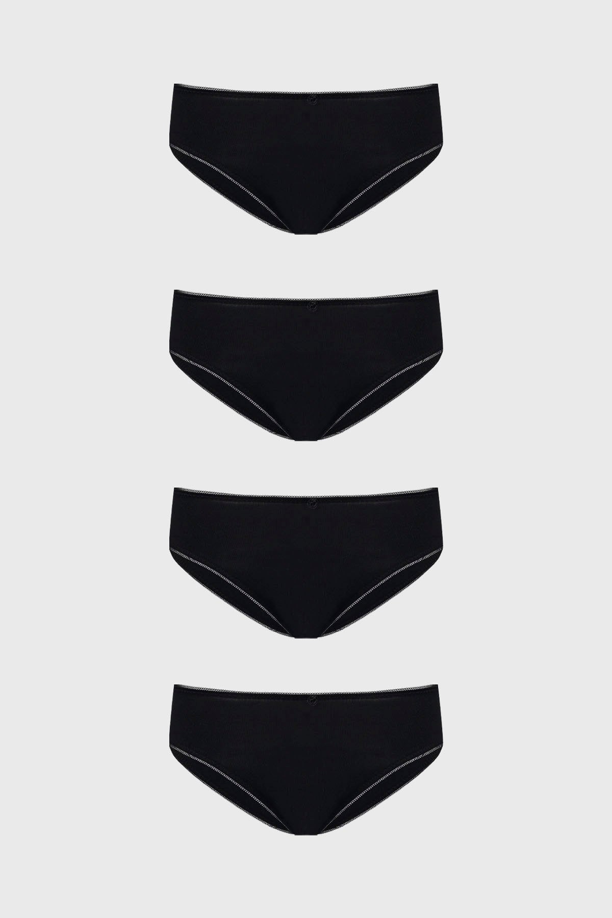 Pack de cuatro calzones bikini lisos negros de corte clásico sin estampas visibles