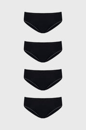 Pack de cuatro calzones bikini lisos negros de corte clásico sin estampas visibles