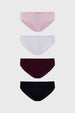 Pack de cuatro calzones bikini en tonos palo rosa blanco burdeos y negro diseño liso sin estampa
