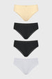 Pack de cuatro calzones bikini para mujer en beige negro y blanco diseño liso sin estampas