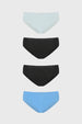 Pack de cuatro calzones bikini en azul claro negro y azul vibrante diseño liso ideales para el uso diario