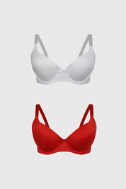 Bipack de sostenes lisos para mujer en rojo y blanco con diseño sencillo y tirantes ajustables