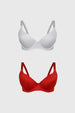 Bipack de sostenes lisos para mujer en rojo y blanco con diseño sencillo y tirantes ajustables