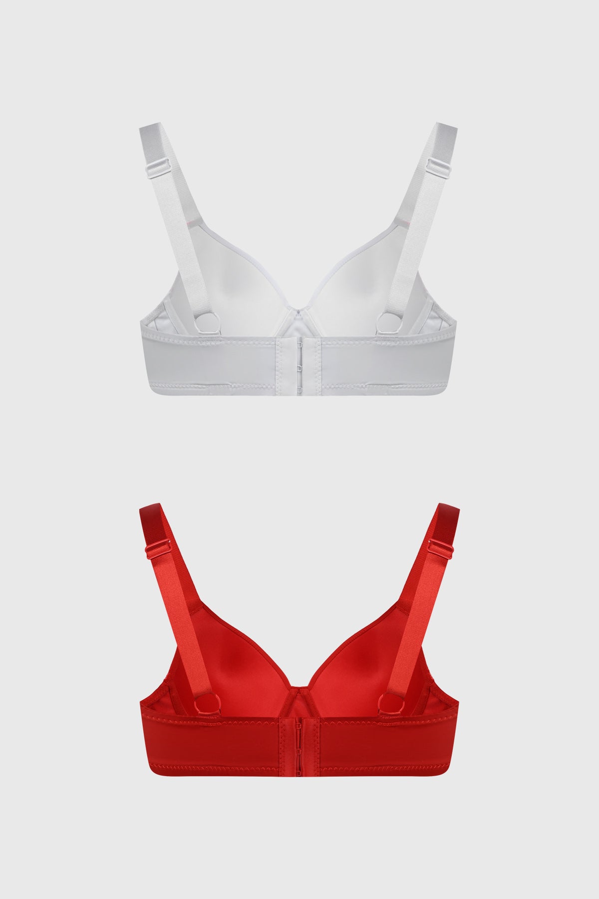 Bipack de sostenes lisos para mujer en rojo y blanco con diseño sencillo y tirantes ajustables