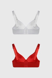 Bipack de sostenes lisos para mujer en rojo y blanco con diseño sencillo y tirantes ajustables
