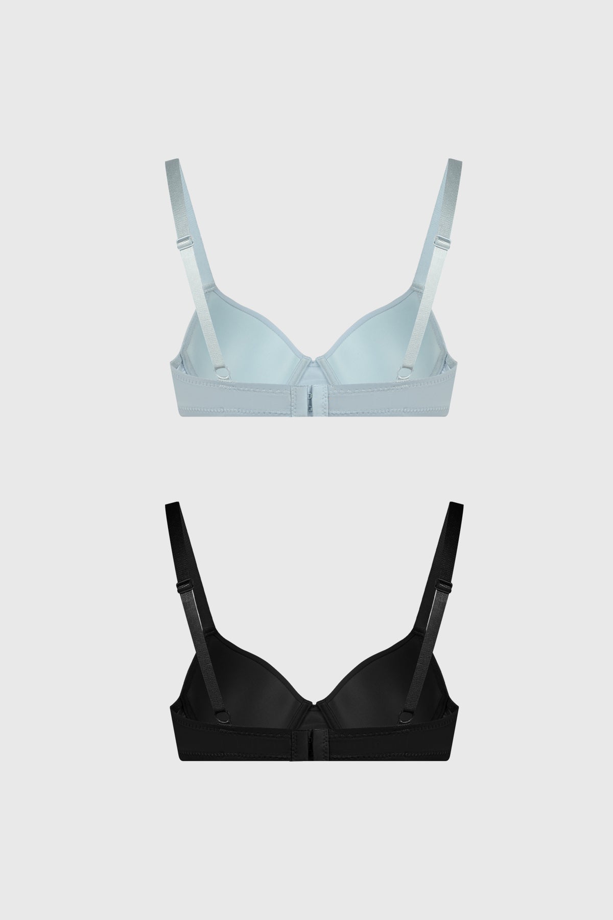 Bipack de sostenes mujer en azul claro y negro diseño liso tirantes ajustables estilo clásico y cómodo