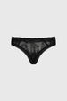 Calzón colaless negro con encaje y flores bordadas pequeñas en la parte frontal diseño delicado y femenino