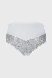 Calzón blanco de mujer tiro alto con encaje en los laterales y diseño liso elegante y cómodo