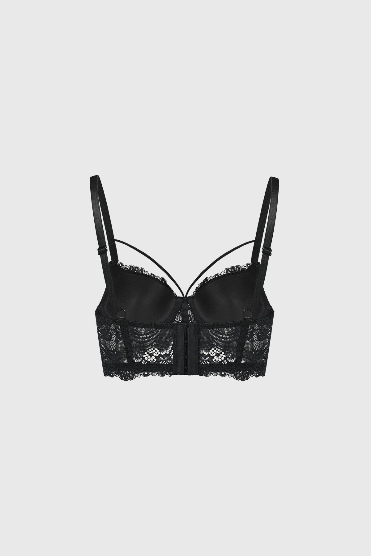 Sostén negro de encaje con copa soft y delicados detalles florales en el busto estilo romántico sin estampa lisa