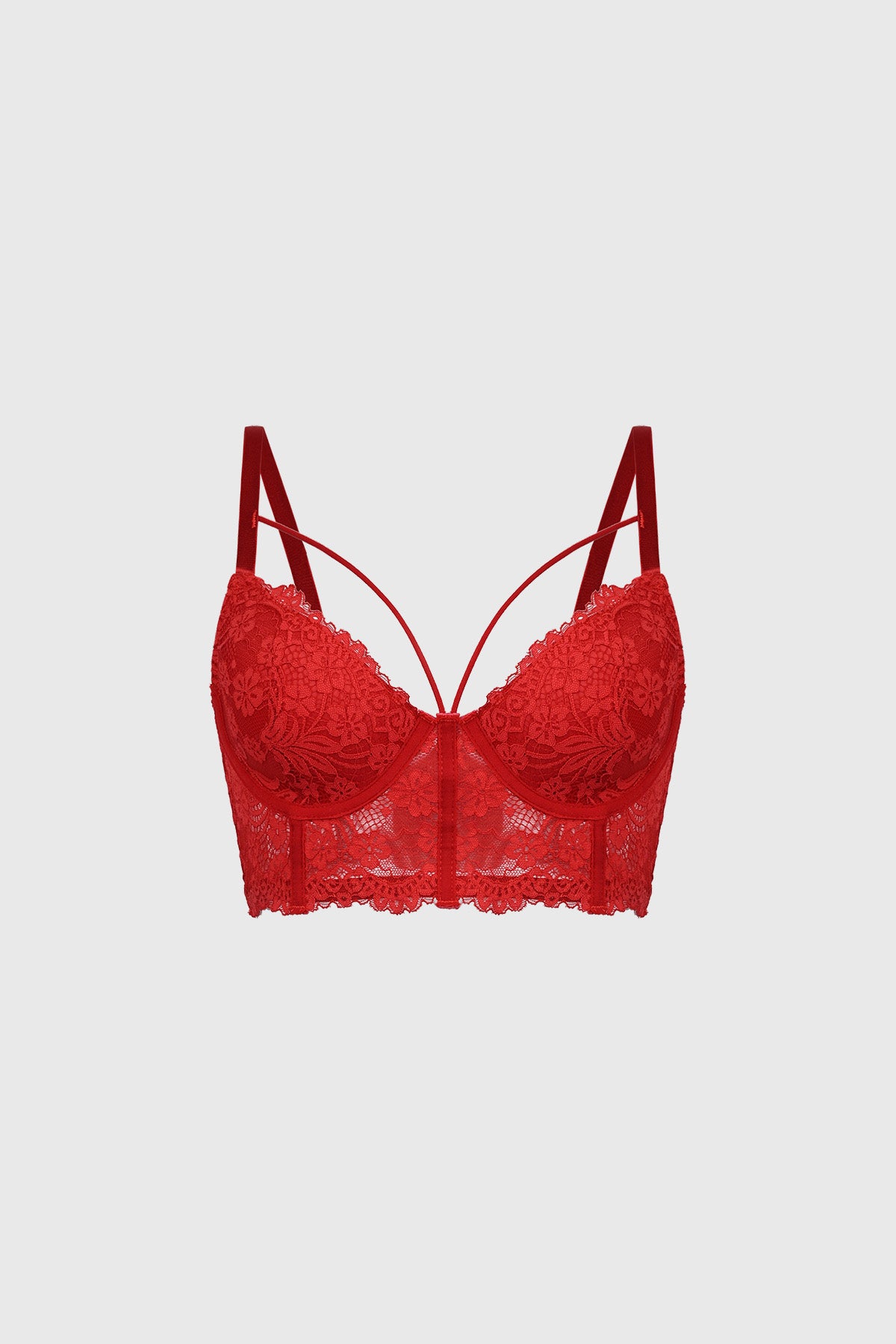 Sostén mujer rojo con encaje floral detallado y tirantes finos diseño sofisticado sin estampa visible