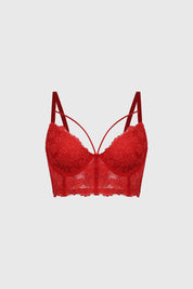 Sostén mujer rojo con encaje floral detallado y tirantes finos diseño sofisticado sin estampa visible