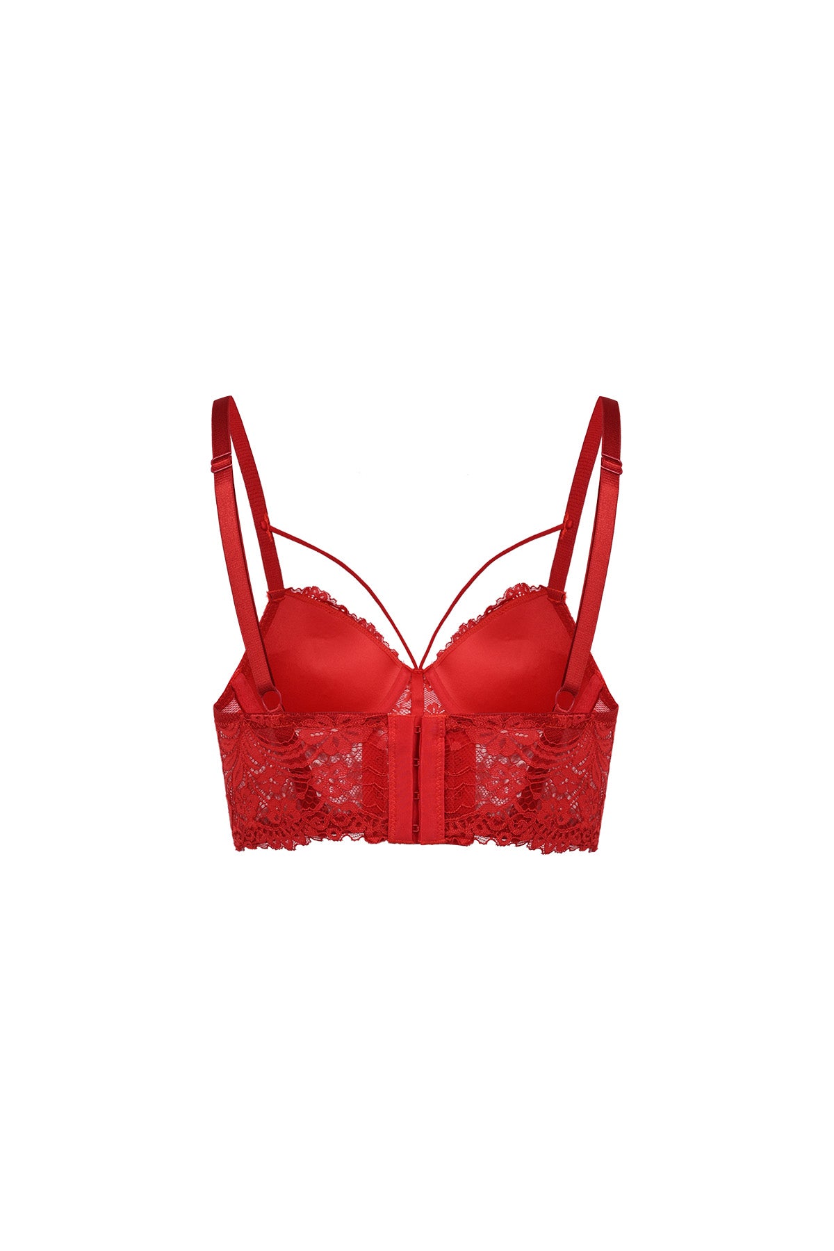 Sostén mujer rojo con encaje floral detallado y tirantes finos diseño sofisticado sin estampa visible