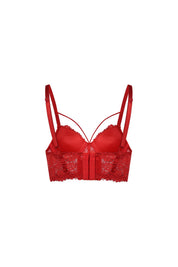 Sostén mujer rojo con encaje floral detallado y tirantes finos diseño sofisticado sin estampa visible