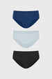 Tripack de calzones mujer pantaleta azul claro en algodón y spandex con moño decorativo central diseño liso