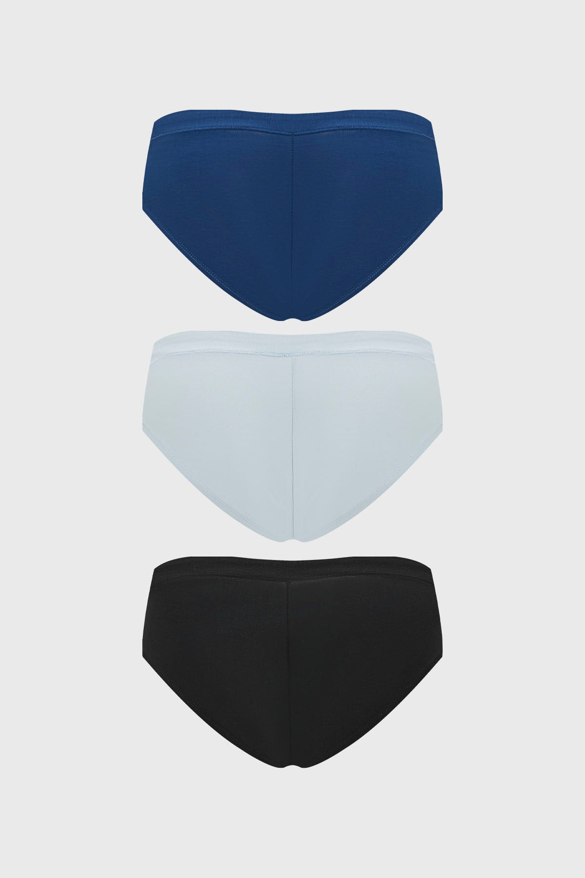 Tripack de calzones mujer pantaleta azul claro en algodón y spandex con moño decorativo central diseño liso