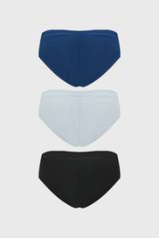 Tripack de calzones mujer pantaleta azul claro en algodón y spandex con moño decorativo central diseño liso