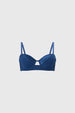 Sostén strapless azul marino para mujer con diseño liso y tirantes delgados removibles estilo minimalista elegante