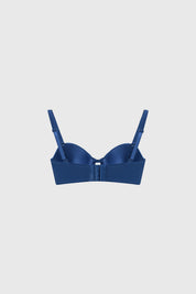 Sostén strapless azul marino para mujer con diseño liso y tirantes delgados removibles estilo minimalista elegante