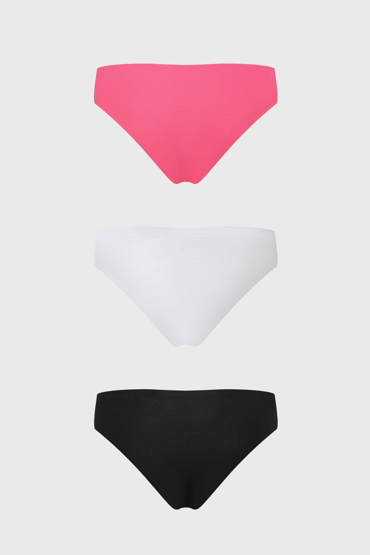 Calzón tripack mujer fucsia con detalles de encaje en los costados en colores fucsia blanco y negro
