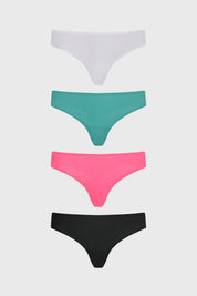Pack de cuatro calzones colaless en fucsia blanco verde y negro diseño liso sin estampas