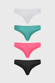 Pack de cuatro calzones colaless en fucsia blanco verde y negro diseño liso sin estampas