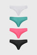 Pack de cuatro calzones colaless en fucsia blanco verde y negro diseño liso sin estampas