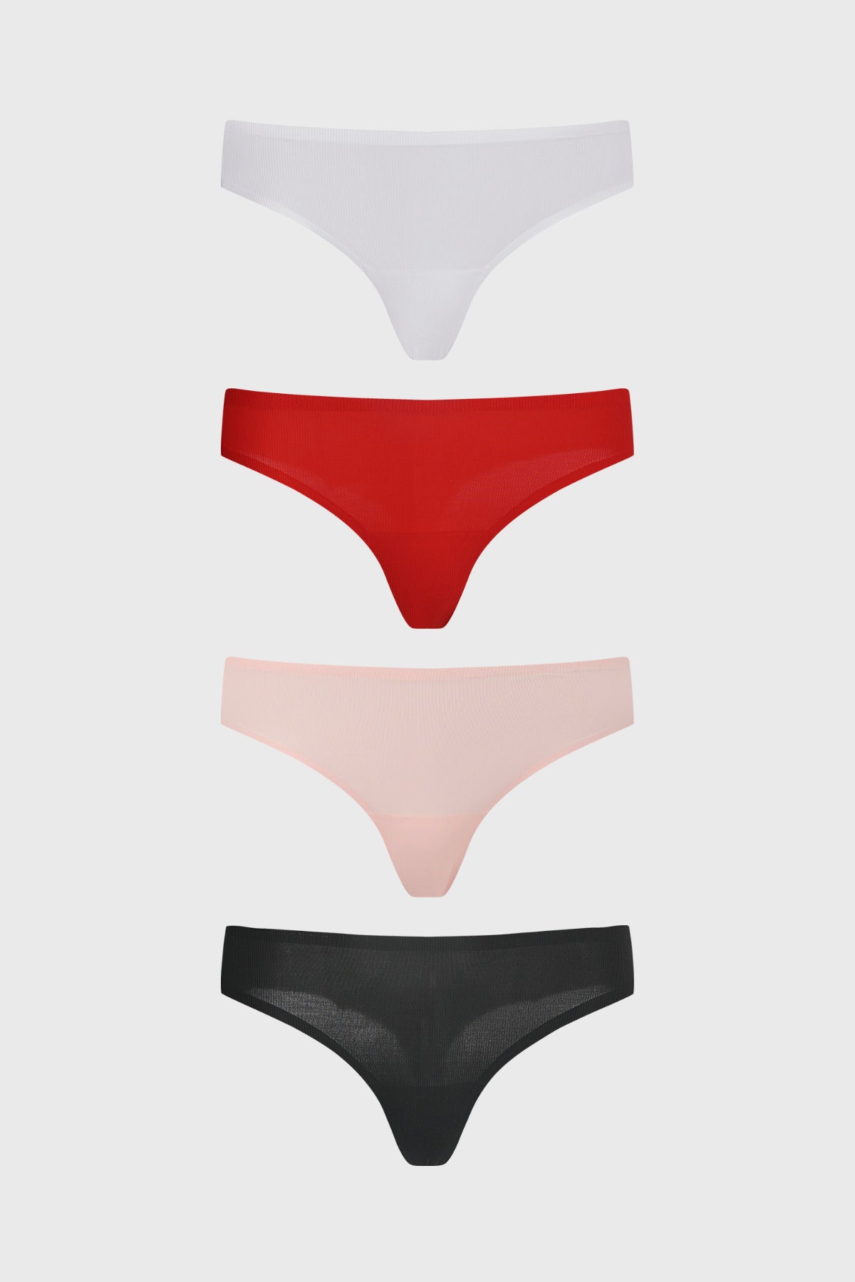 Pack de cuatro calzones colaless en palo rosa blanco rojo y negro lisos sin estampas