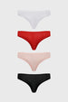 Pack de cuatro calzones colaless en palo rosa blanco rojo y negro lisos sin estampas
