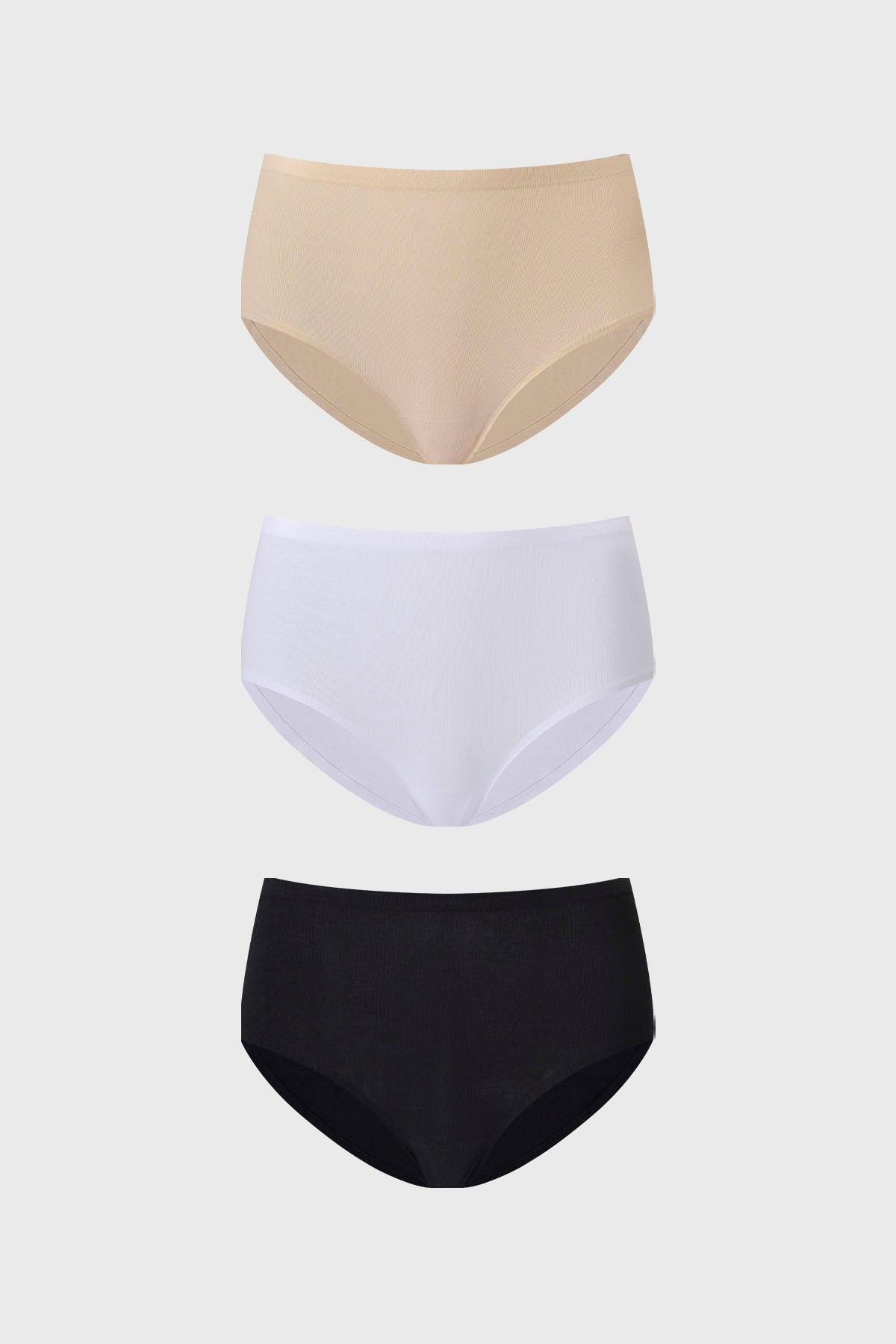 Calzón mujer tripack liso beige incluye blanco y negro diseño sencillo sin estampa ideal para uso diario