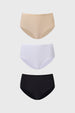 Calzón mujer tripack liso beige incluye blanco y negro diseño sencillo sin estampa ideal para uso diario