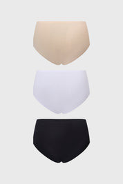 Calzón mujer tripack liso beige incluye blanco y negro diseño sencillo sin estampa ideal para uso diario