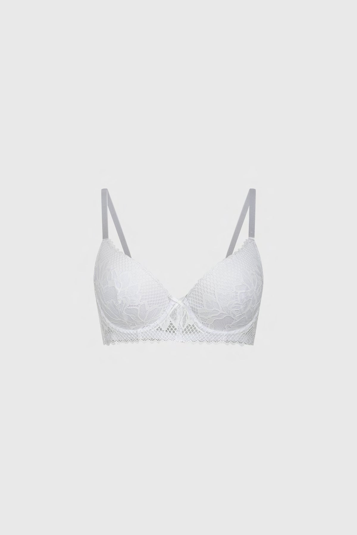 Sostén blanco push up de mujer con encaje floral delicado en toda la superficie diseño elegante y sofisticado