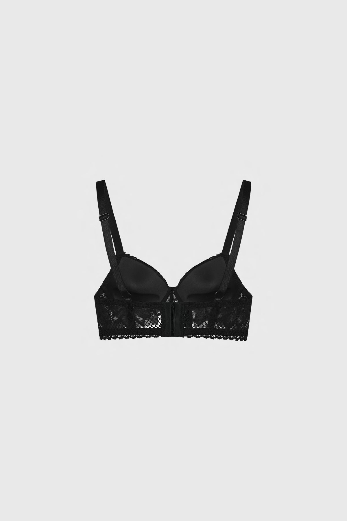 Sostén push up negro con detalle de encaje floral en copas estilo elegante y sofisticado sin estampa adicional
