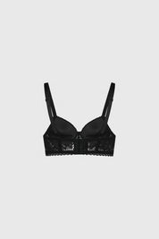 Sostén push up negro con detalle de encaje floral en copas estilo elegante y sofisticado sin estampa adicional