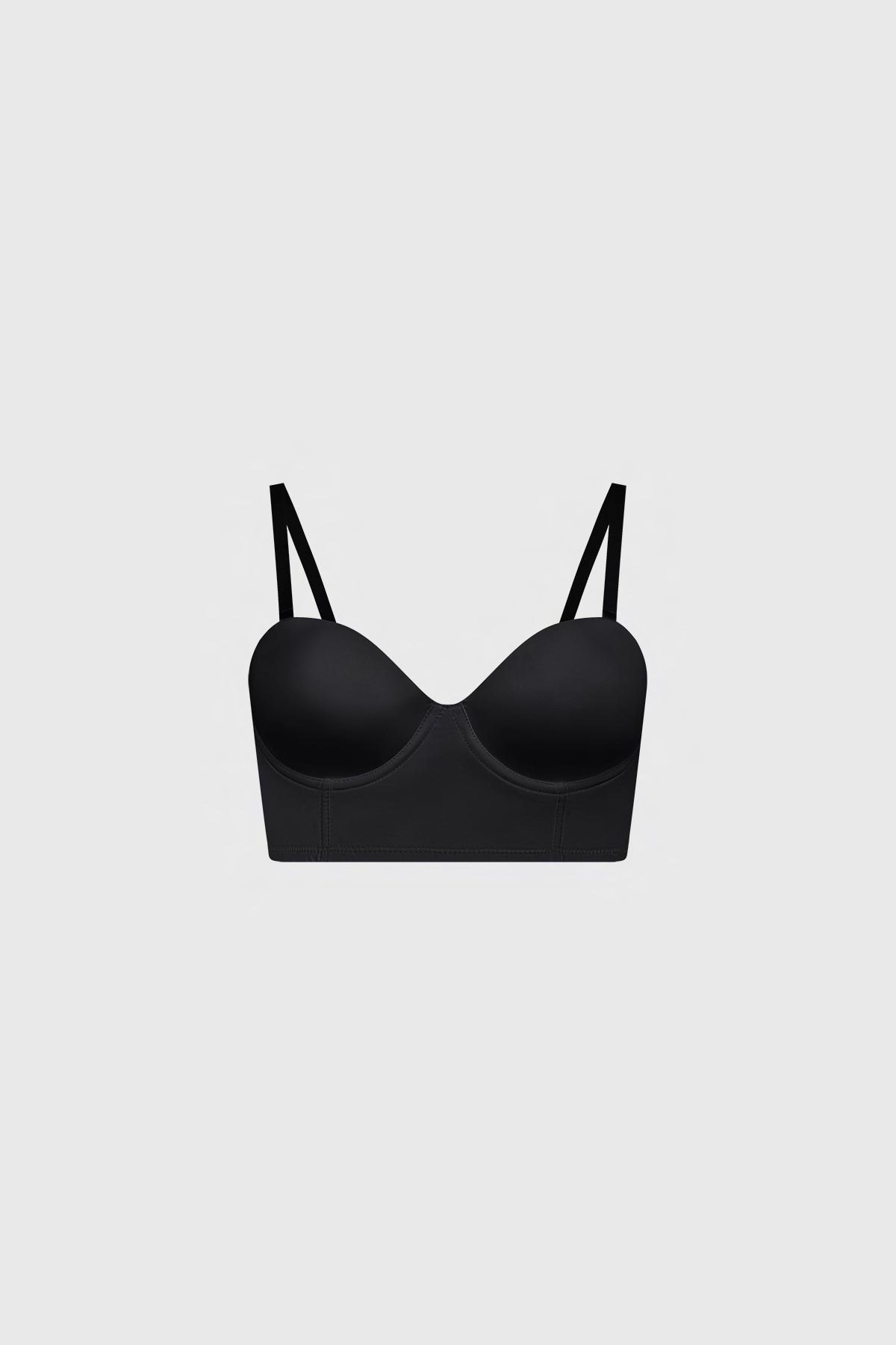 Sostén bustier negro para mujer liso sin estampa diseño strapless con tirantes delgados removibles elegante y moderno
