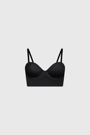 Sostén bustier negro para mujer liso sin estampa diseño strapless con tirantes delgados removibles elegante y moderno