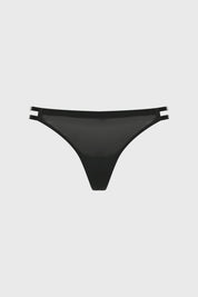 Calzón colaless negro con doble tira lateral y detalle de strass pequeño estilo minimalista prenda lisa