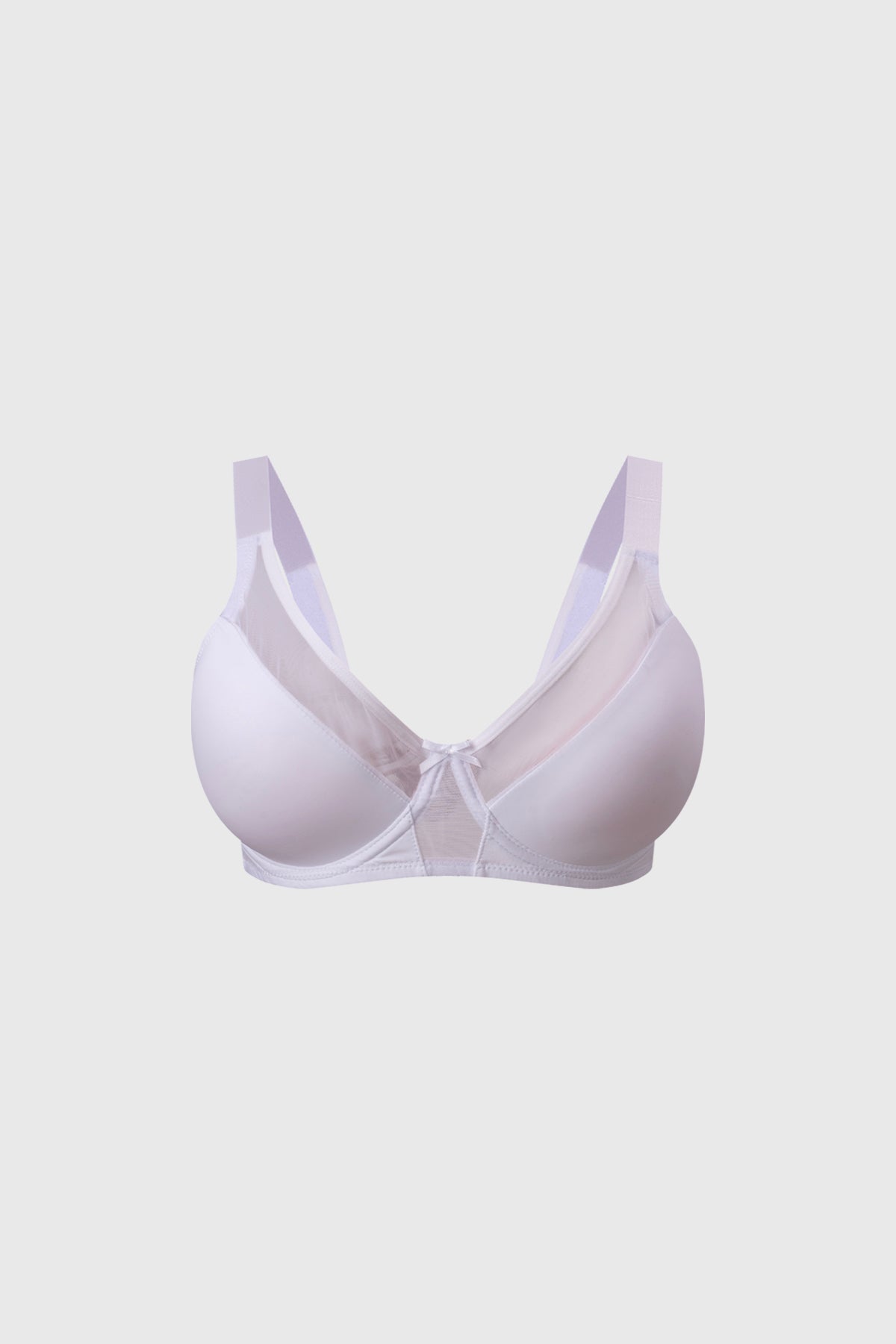 Sostén blanco con detalle de malla en la parte frontal diseño liso sin estampado