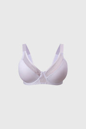 Sostén blanco con detalle de malla en la parte frontal diseño liso sin estampado