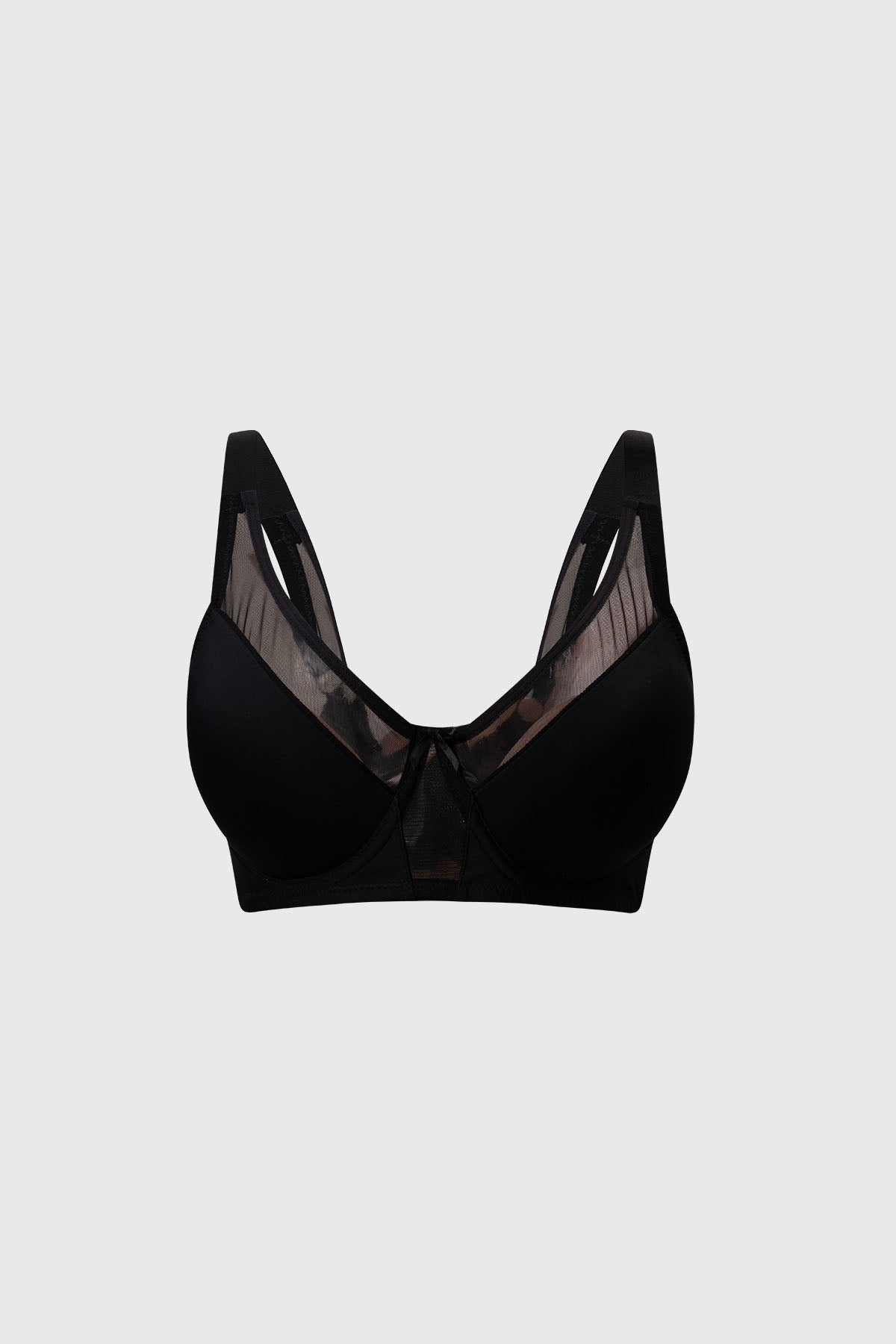 Sostén negro mujer con detalle de mesh en la parte superior estilo moderno y elegante prenda lisa sin estampa