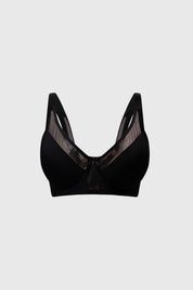 Sostén negro mujer con detalle de mesh en la parte superior estilo moderno y elegante prenda lisa sin estampa
