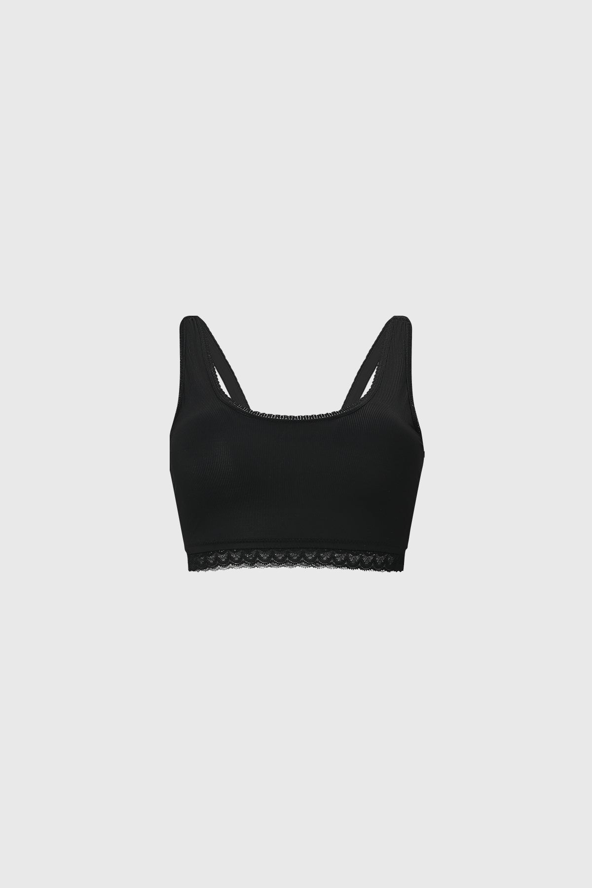 Sostén negro de mujer con detalle de encaje en el borde inferior sin estampa diseño elegante y minimalista