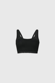 Sostén negro de mujer con detalle de encaje en el borde inferior sin estampa diseño elegante y minimalista