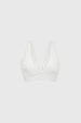 Sostén tipo bralette blanco con encaje en escote y copa de cobertura completa diseño liso elegante y delicado