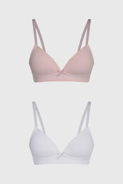 Sostén mujer palo rosa con tirantes delgados y pequeño lazo central diseño liso ideal para uso diario cómodo y suave